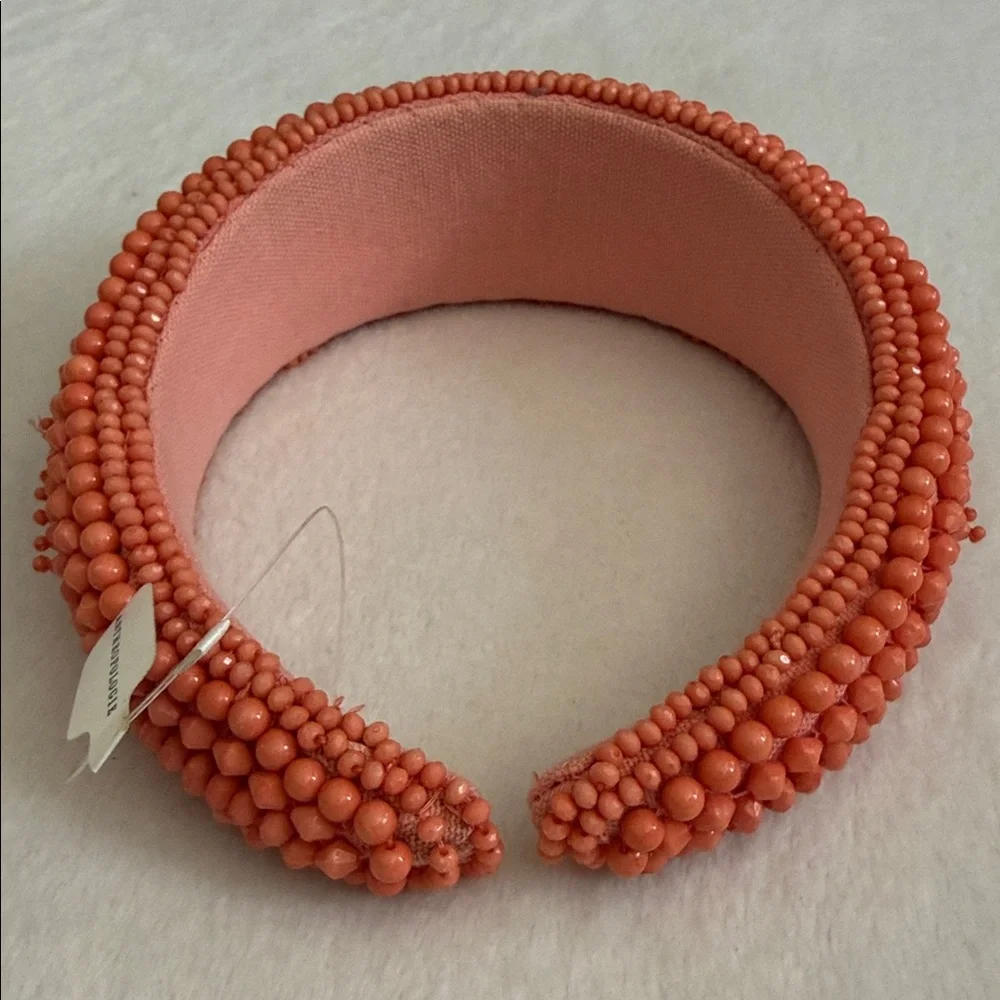 {NWT} Anthropologie | Beaded Puffy Headband Orange (Coral) - Picture 3 of 12